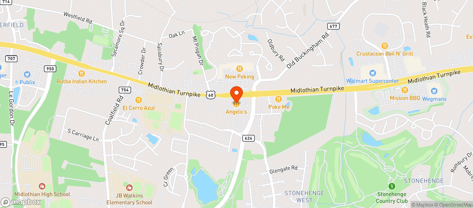 Map showing Angelos Pizza