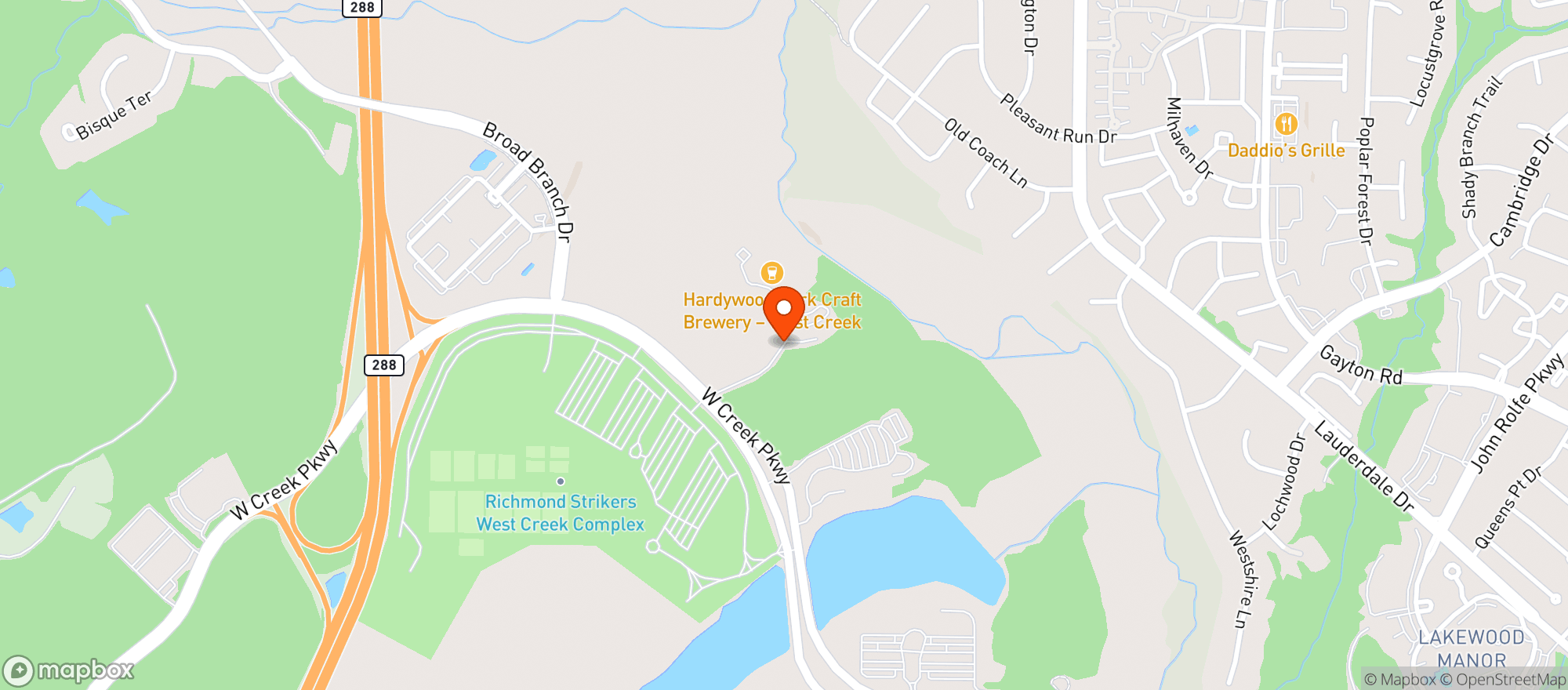 Map showing Hardywood West Creek