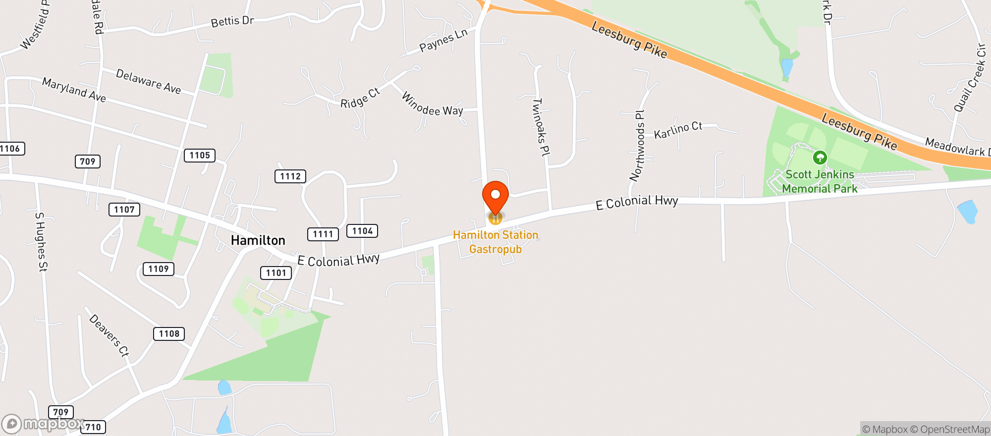 Map showing Hamilton Station Pizza & Gastro Pub