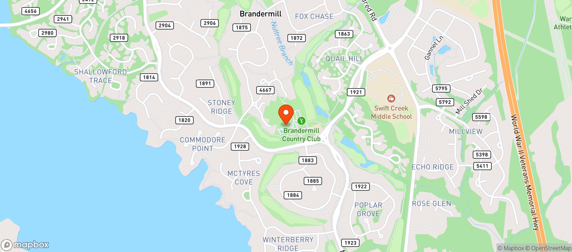 Map showing Brandermill Country Club