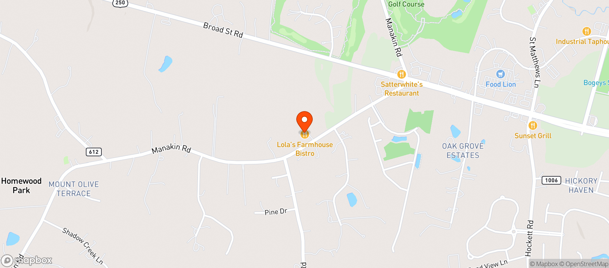 Map showing Lolas Farmhouse Bistro
