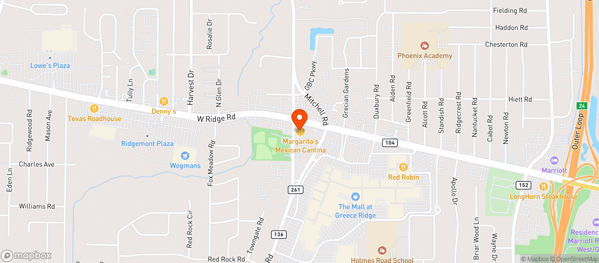 Map showing Margaritas Mexican Cantina