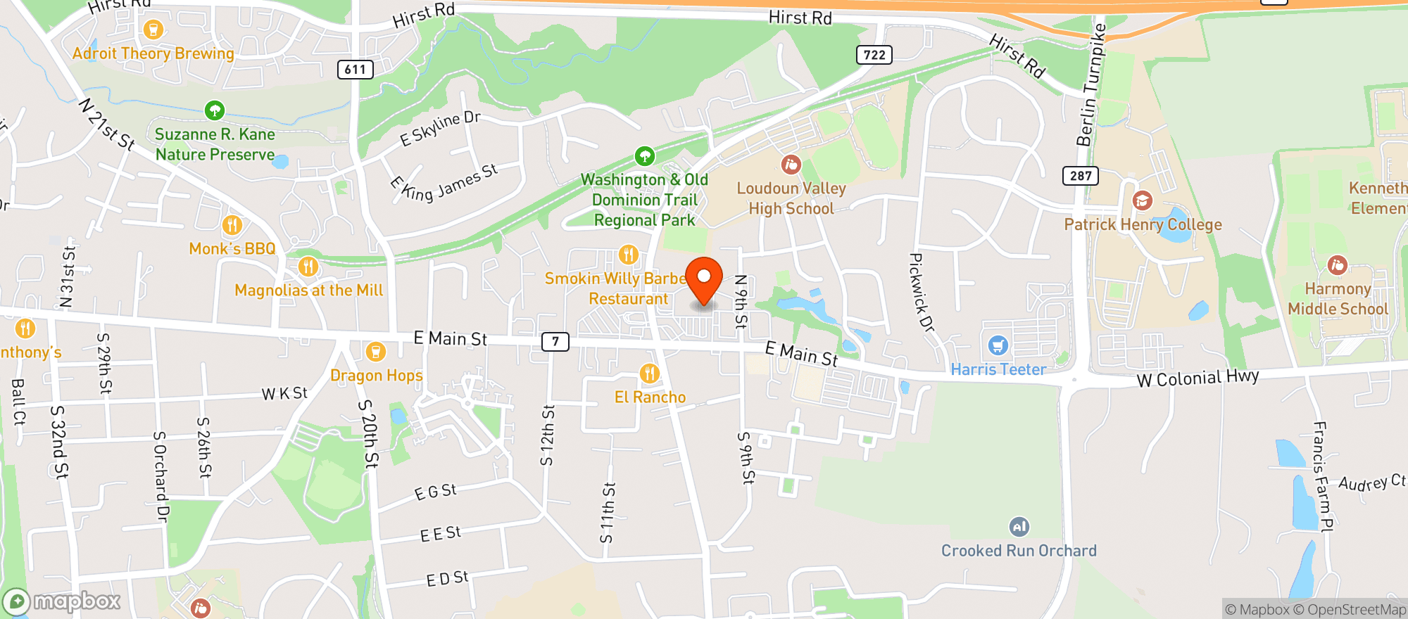 Map showing Purcellville Pub