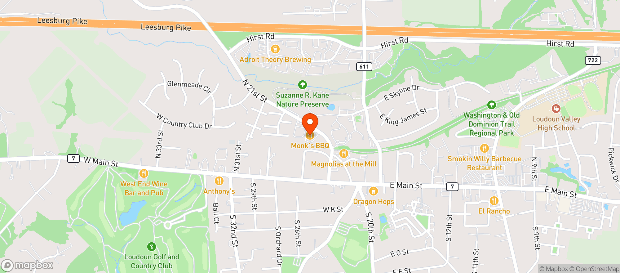 Map showing Monks Bbq