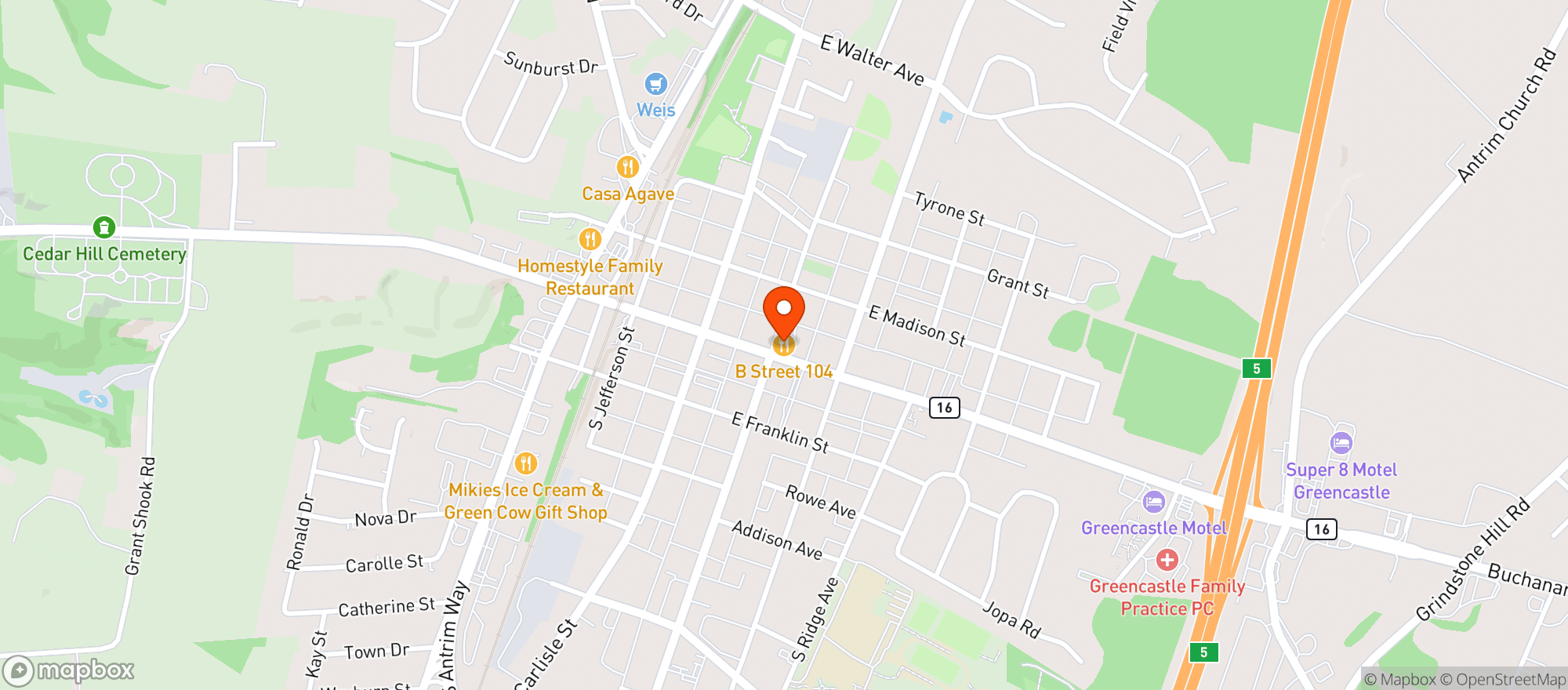 Map showing B Street