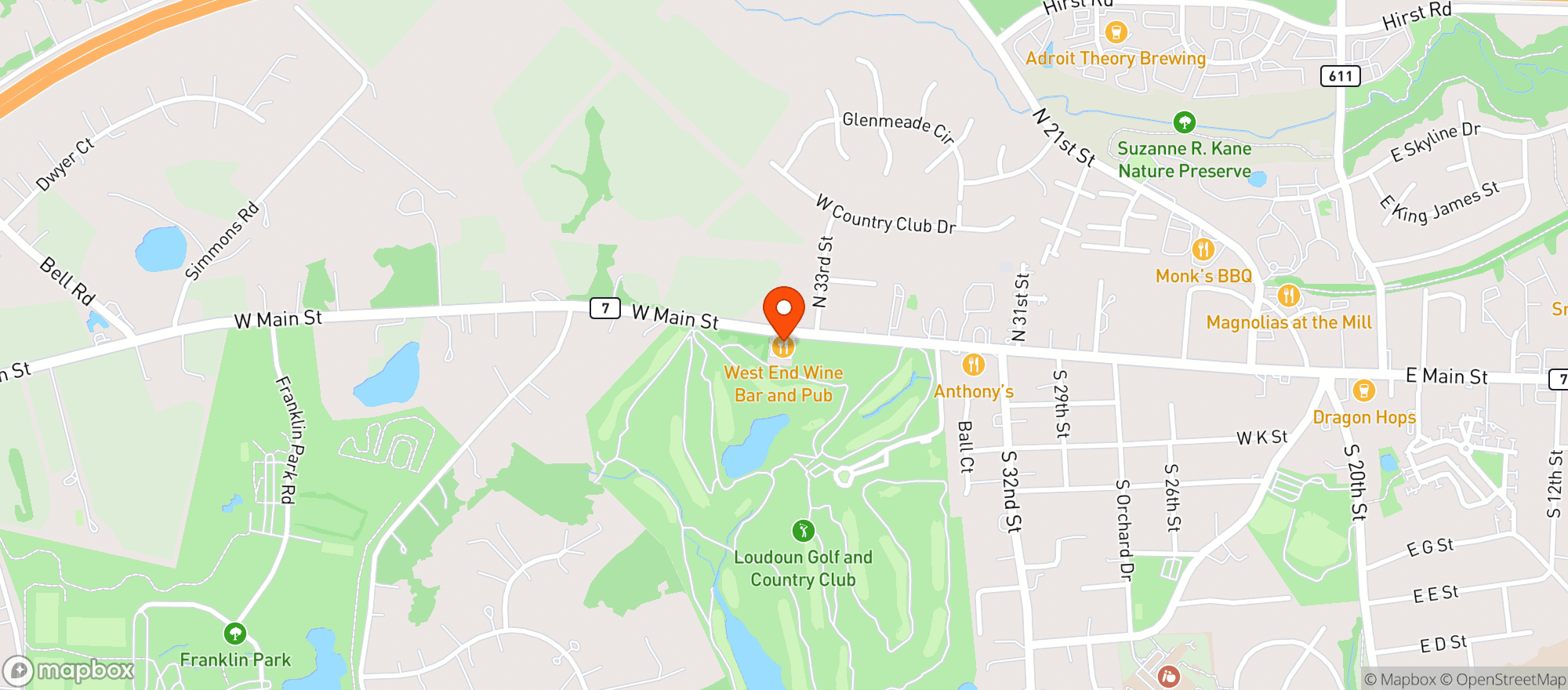 Map showing West End Wine Bar & Pub
