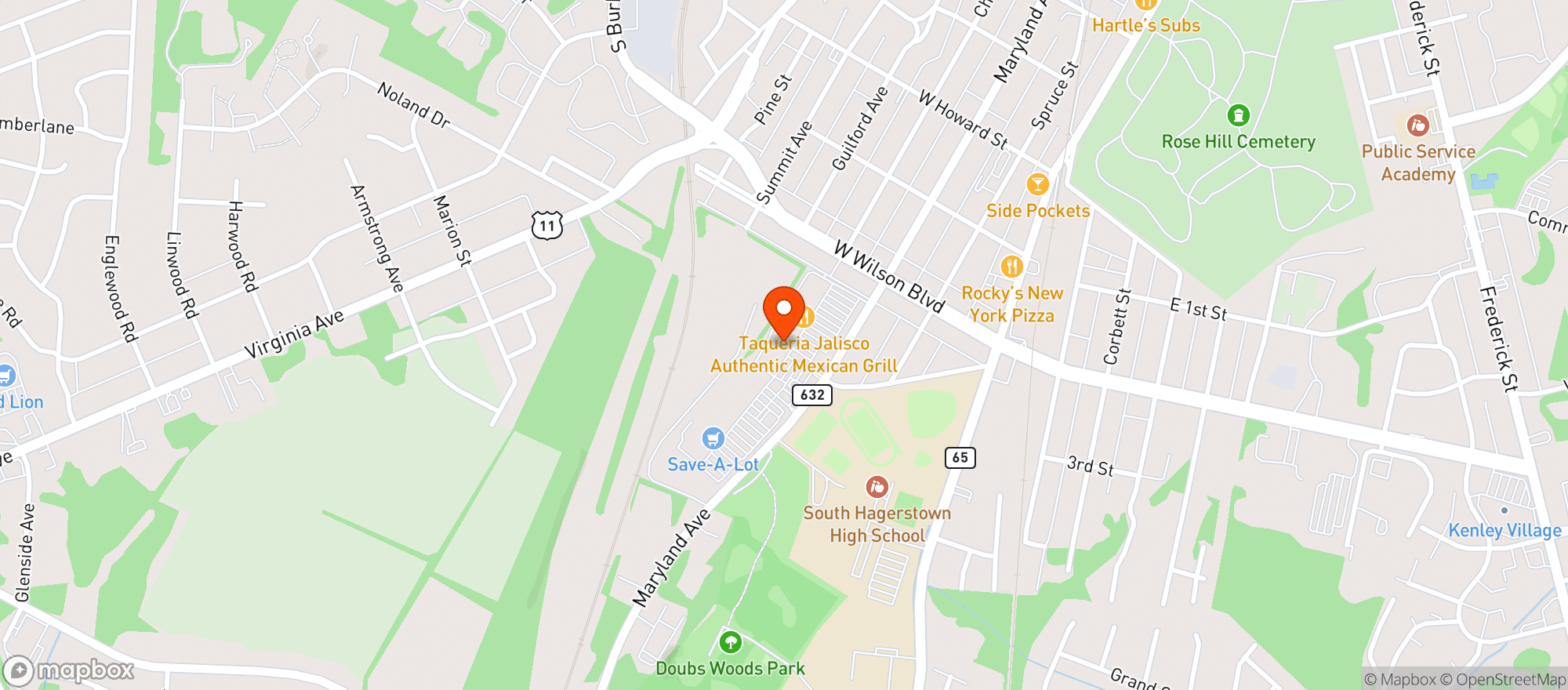 Map showing HUB CITY LIQUORS