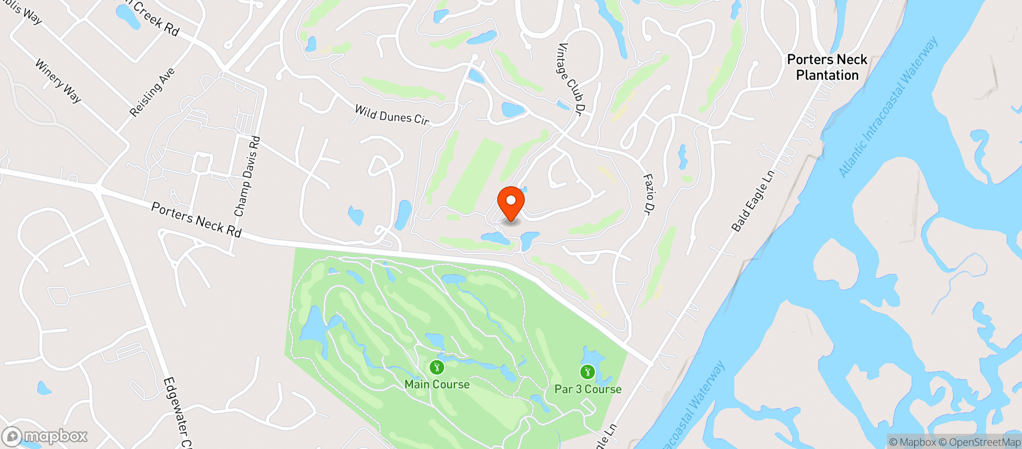 Map showing Porters Neck Country Club