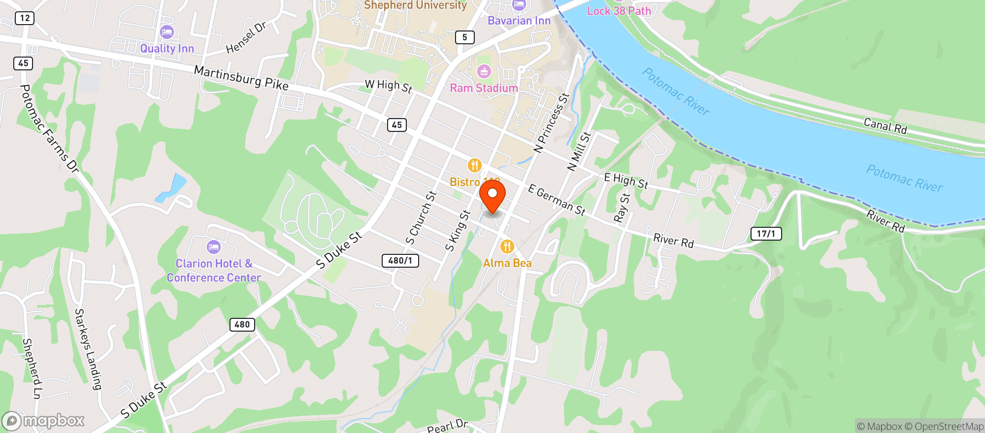 Map showing SHEPHERDSTOWN LIQUORS