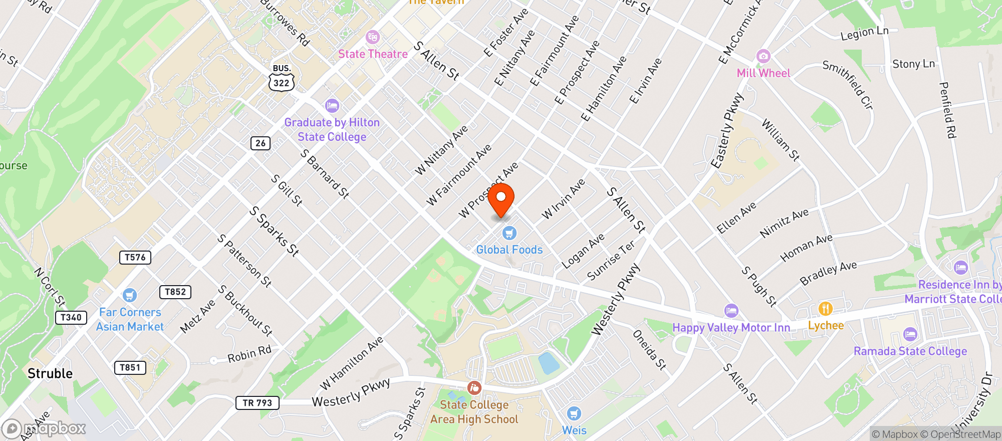Map showing BEER BELLYS BEVERAGE