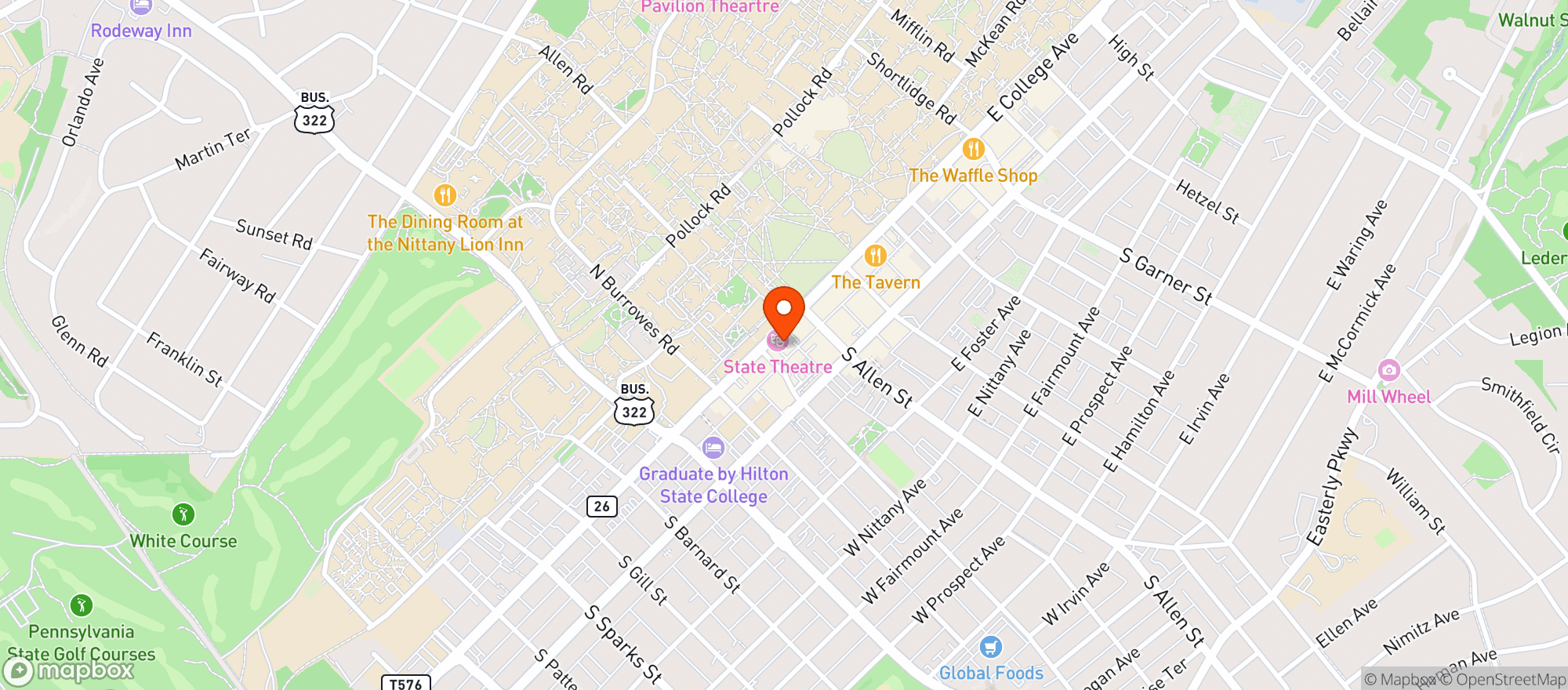 Map showing The State Theatre