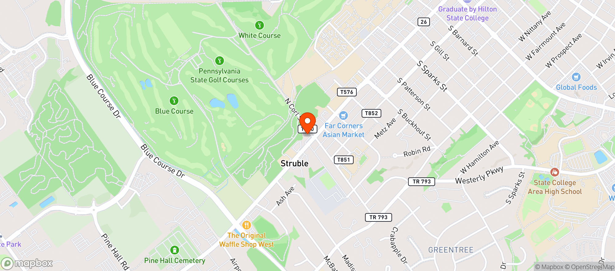 Map showing Hiway Pizza West