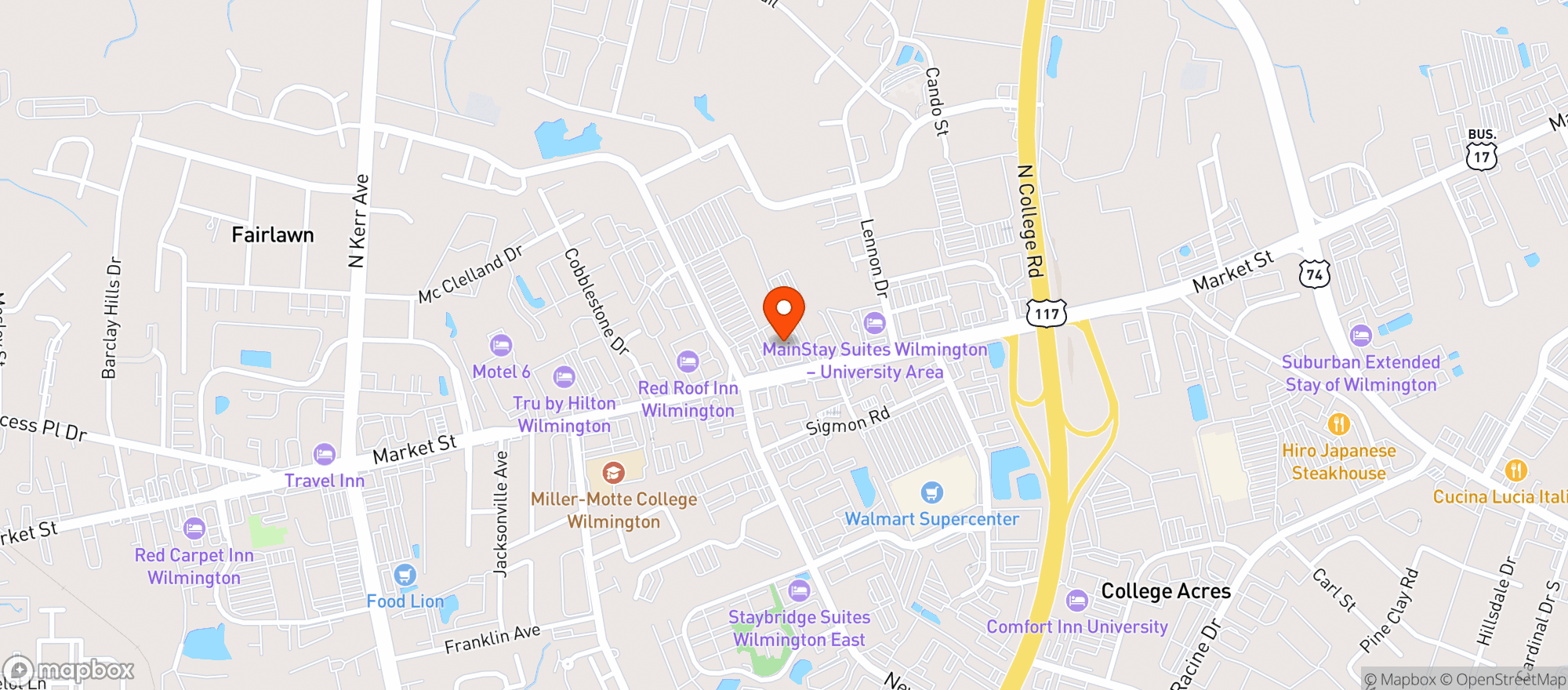 Map showing Door Dash