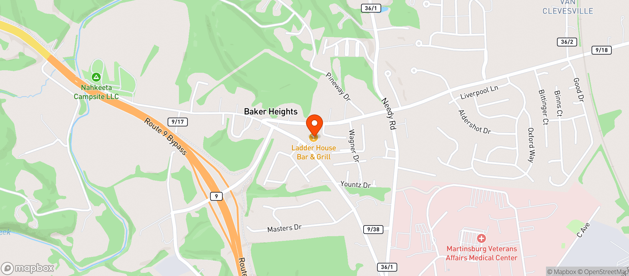 Map showing Ladder House Bar & Grill