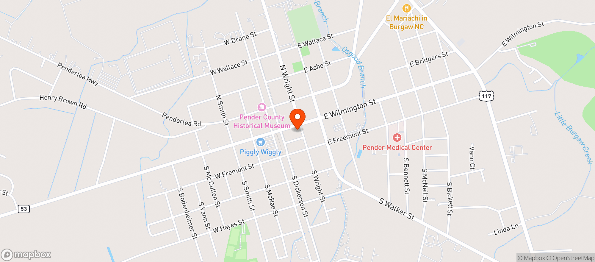 Map showing Burgaw Brewing