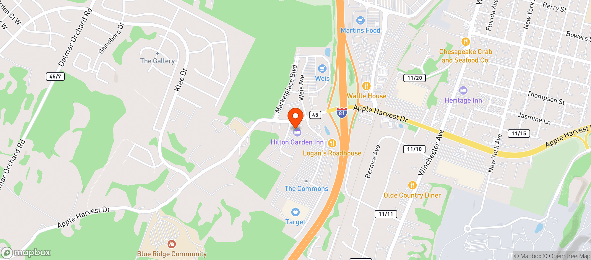 Map showing Hilton Garden Inn #mrbgi