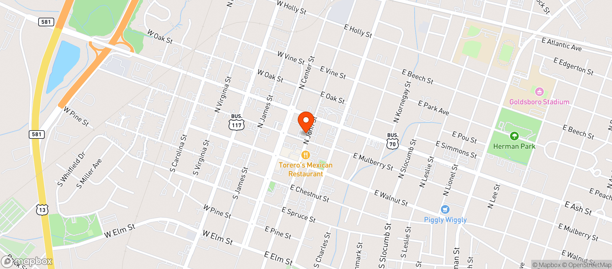 Map showing Goldsboro Brew Works