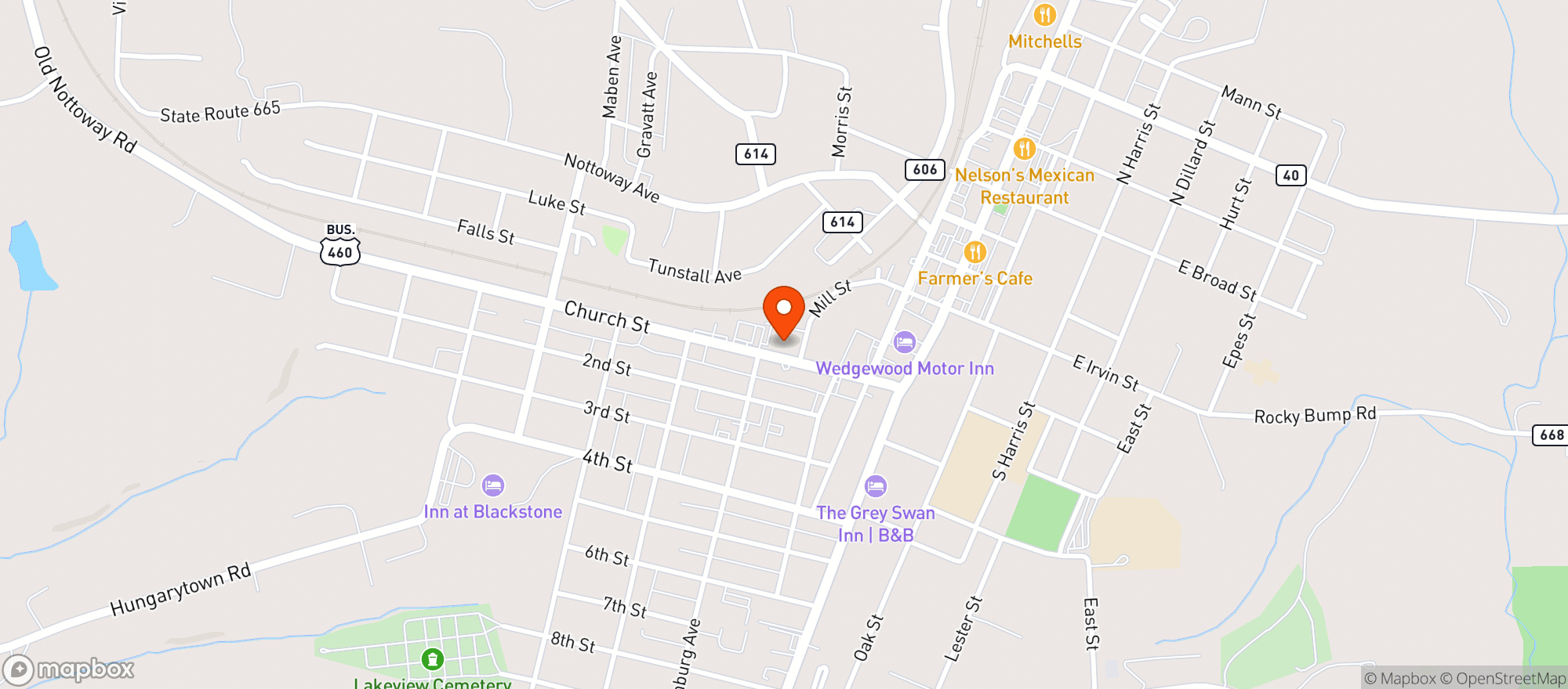 Map showing Blackstone Volunteer Fire Dept