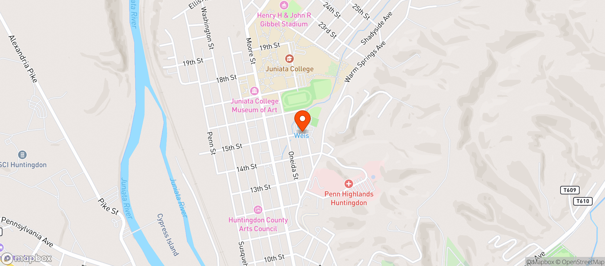 Map showing Weis Markets
