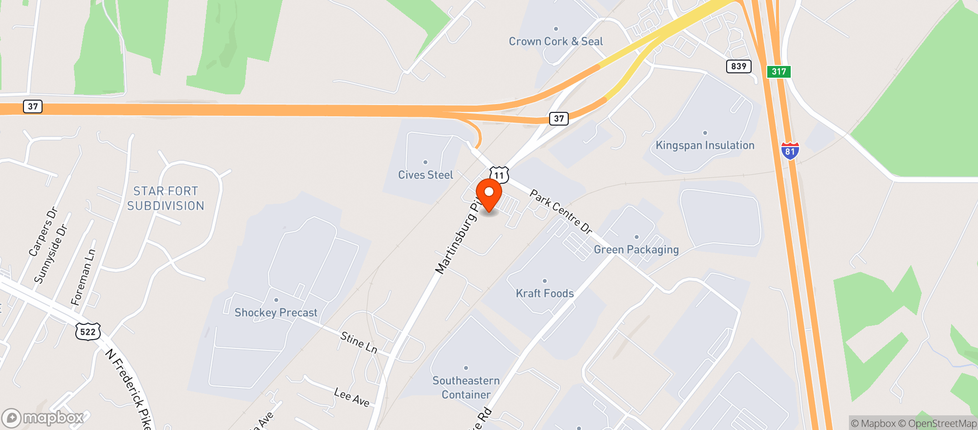 Map showing Backseat Bar & Grill