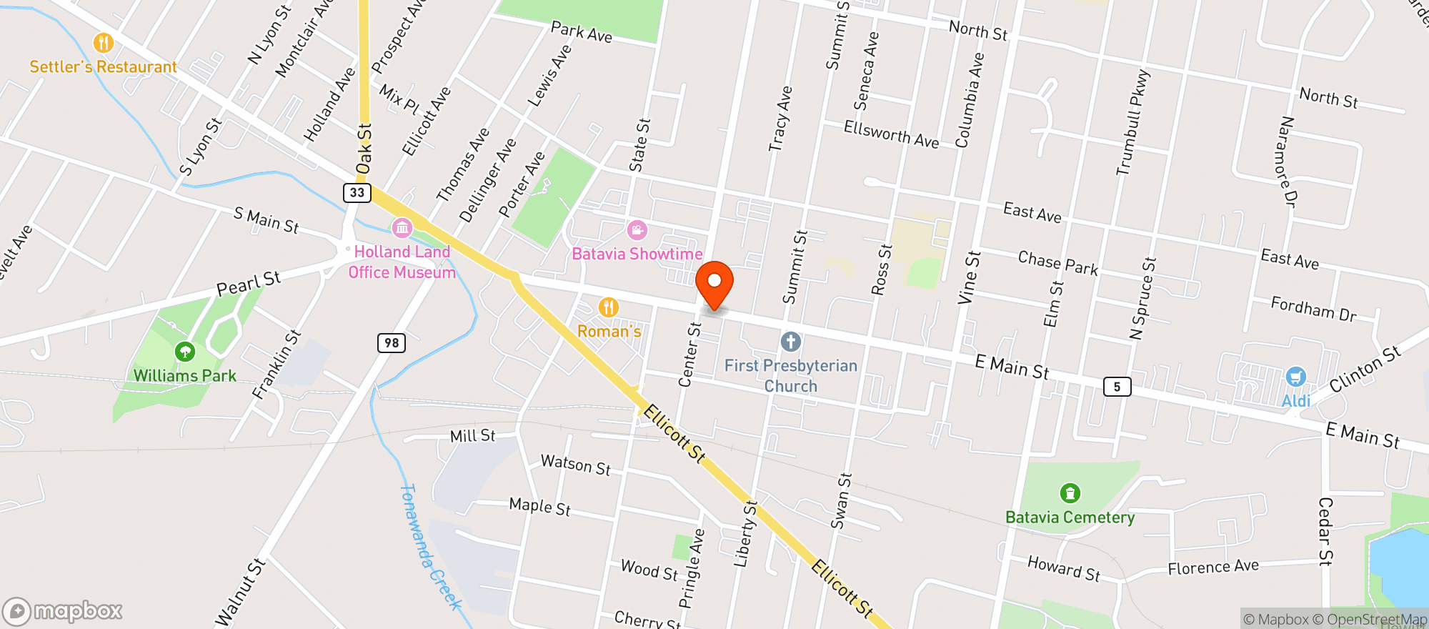 Map showing Main St Pizza Company