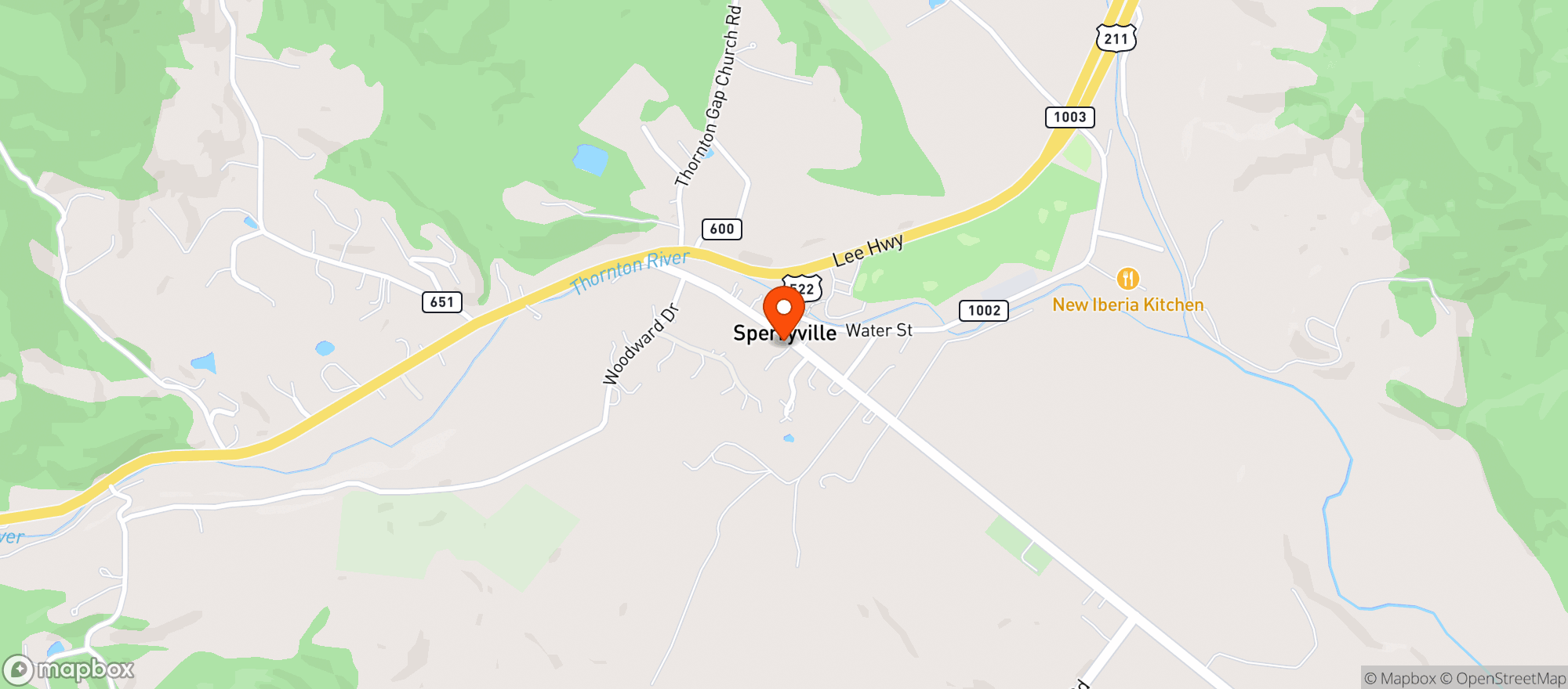 Map showing Thornton River Grille