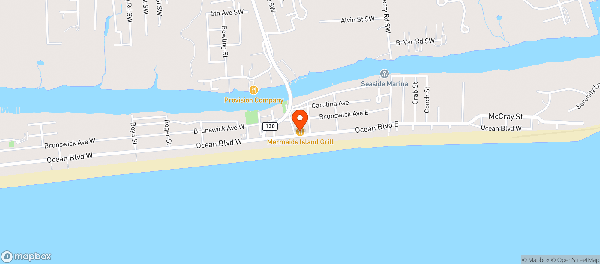 Map showing Mermaids Island Grill