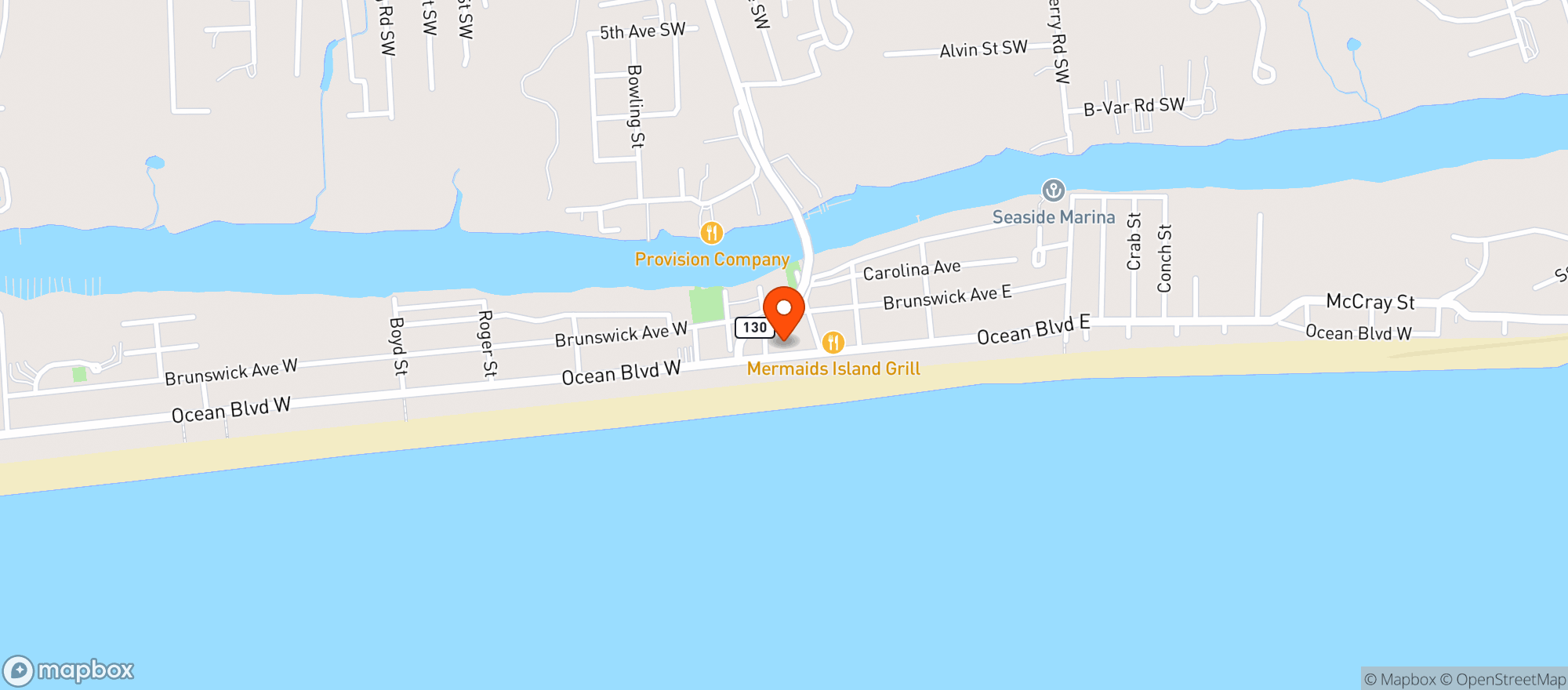 Map showing Castaways Raw Bar & Grill