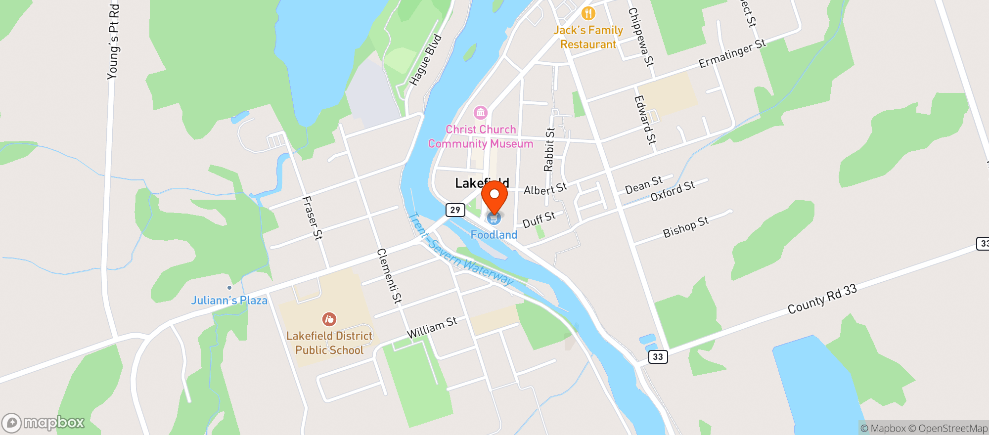 Map showing FOODLAND #6422 - LAKEFIELD