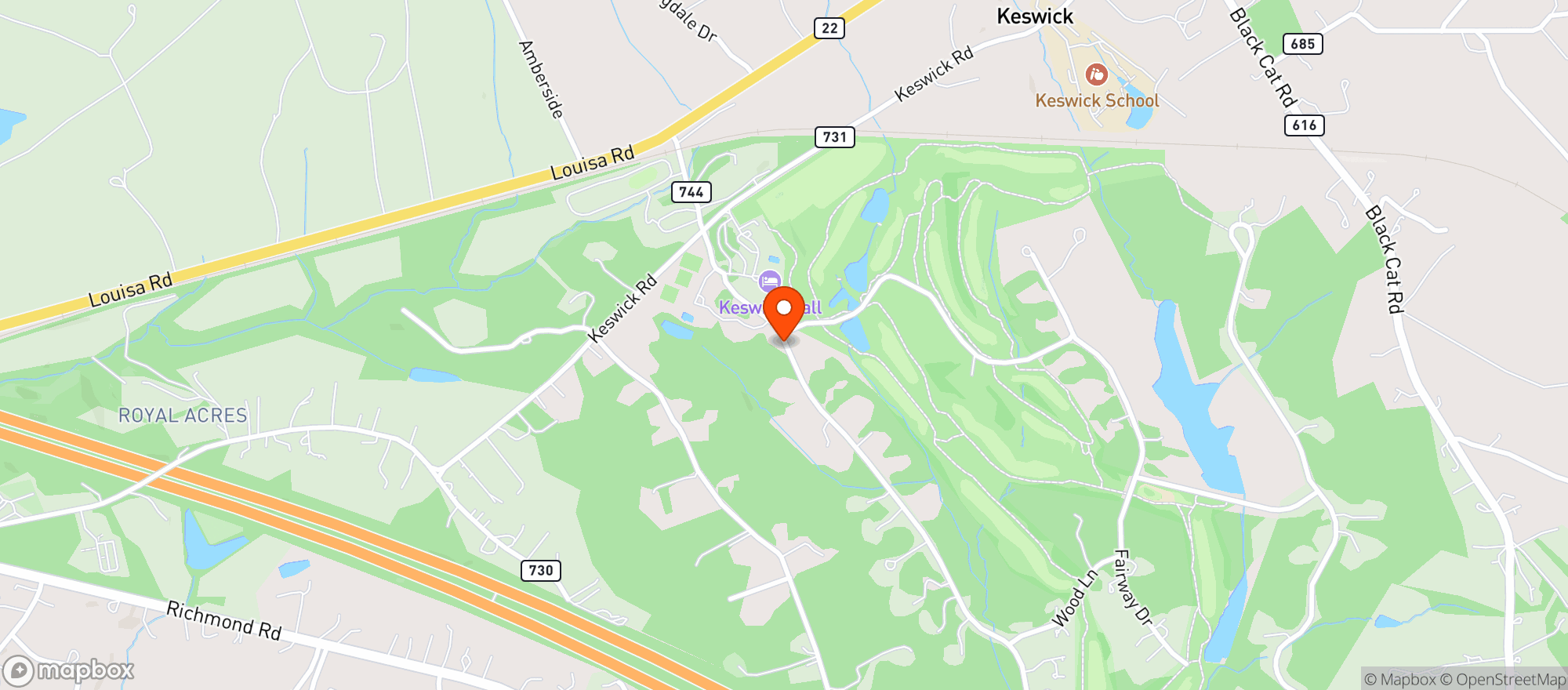 Map showing Keswick Hall