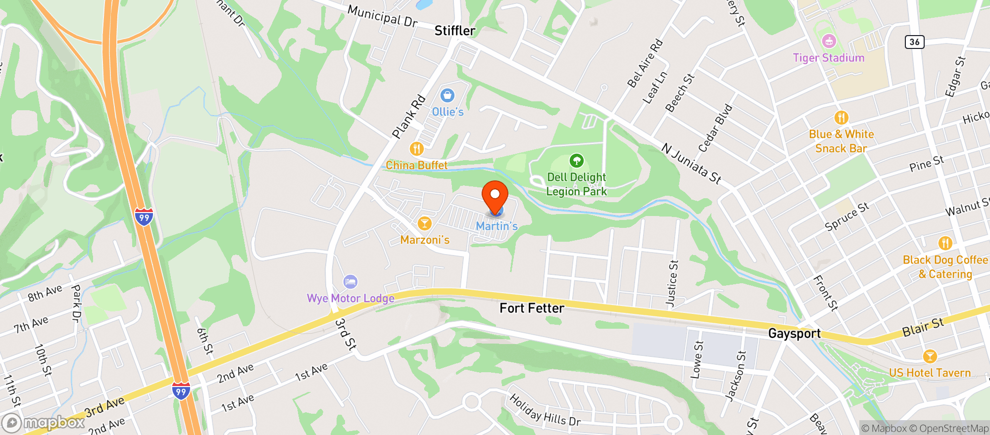 Map showing Martins Liquor Store