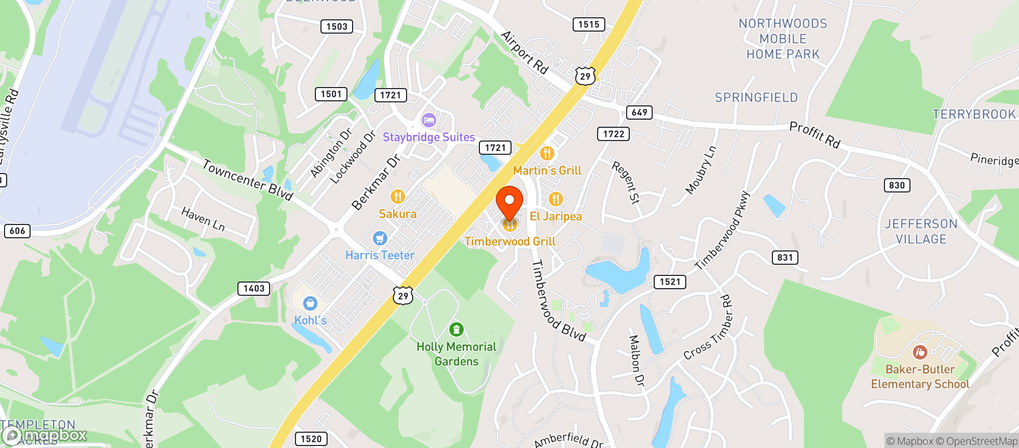 Map showing Timberwood Grill