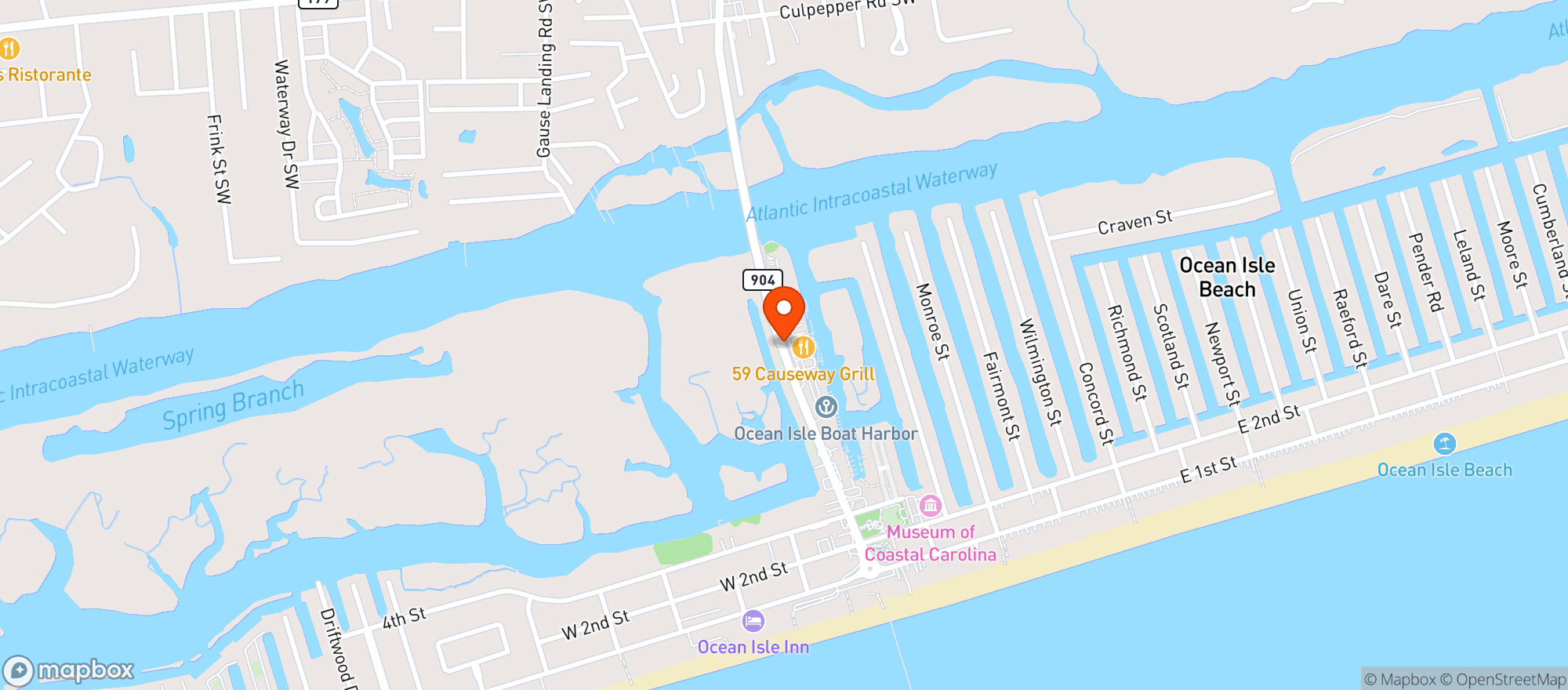 Map showing Sharkys Waterfront Restaurant