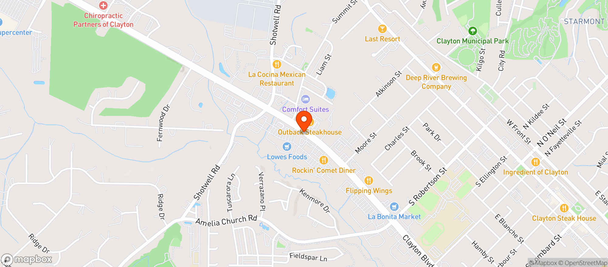Map showing Clayton Beverage Company