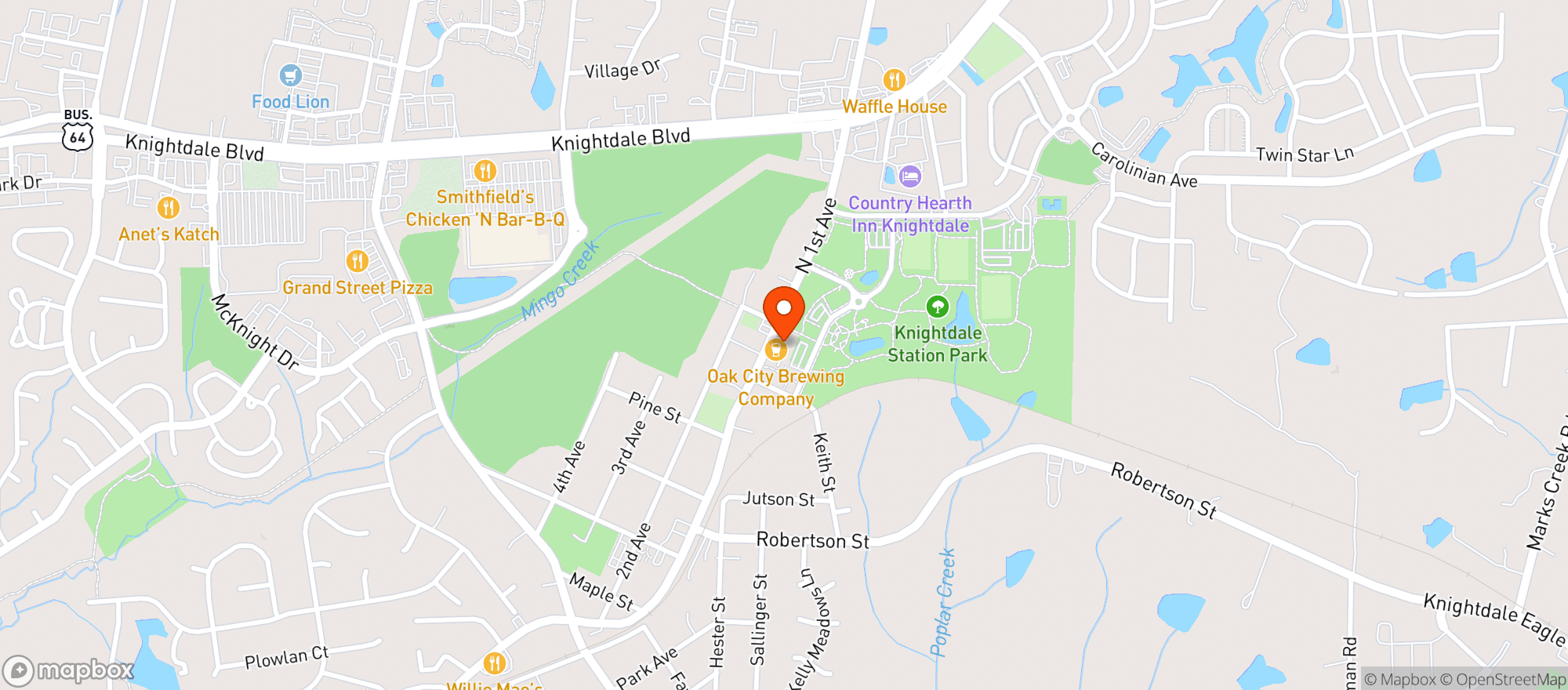 Map showing Oak City Brewing