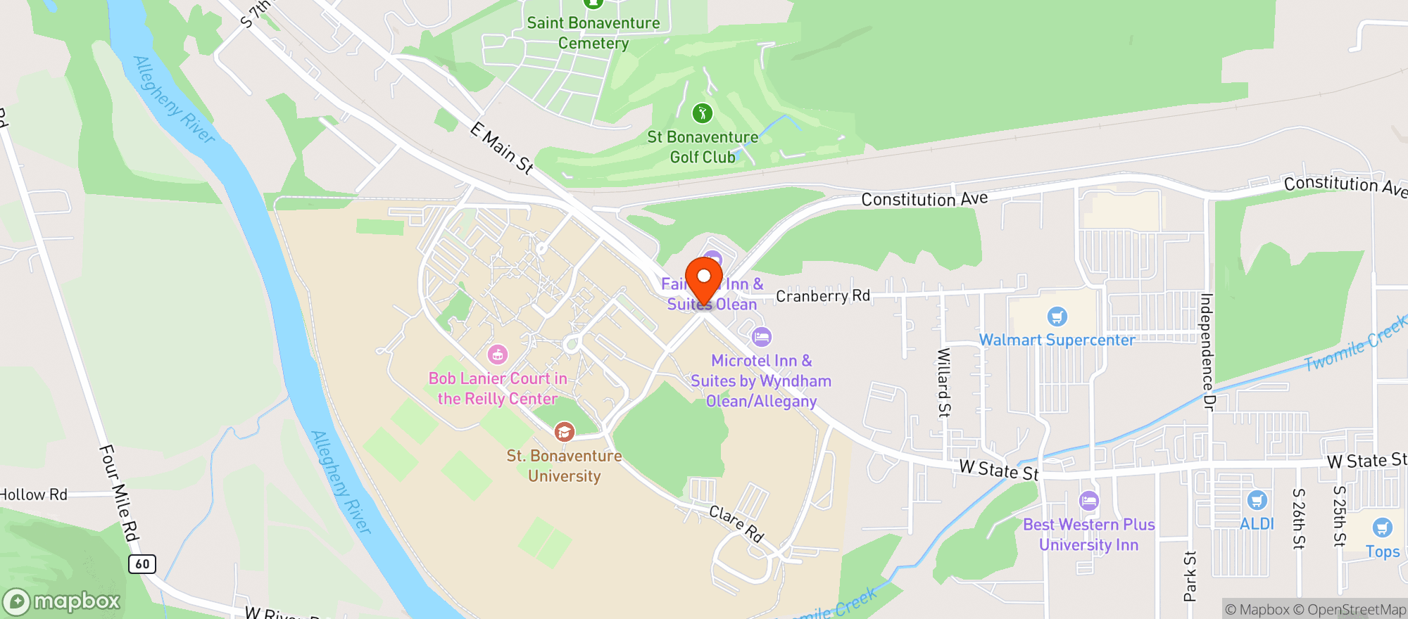 Map showing Allegany Beverage Center