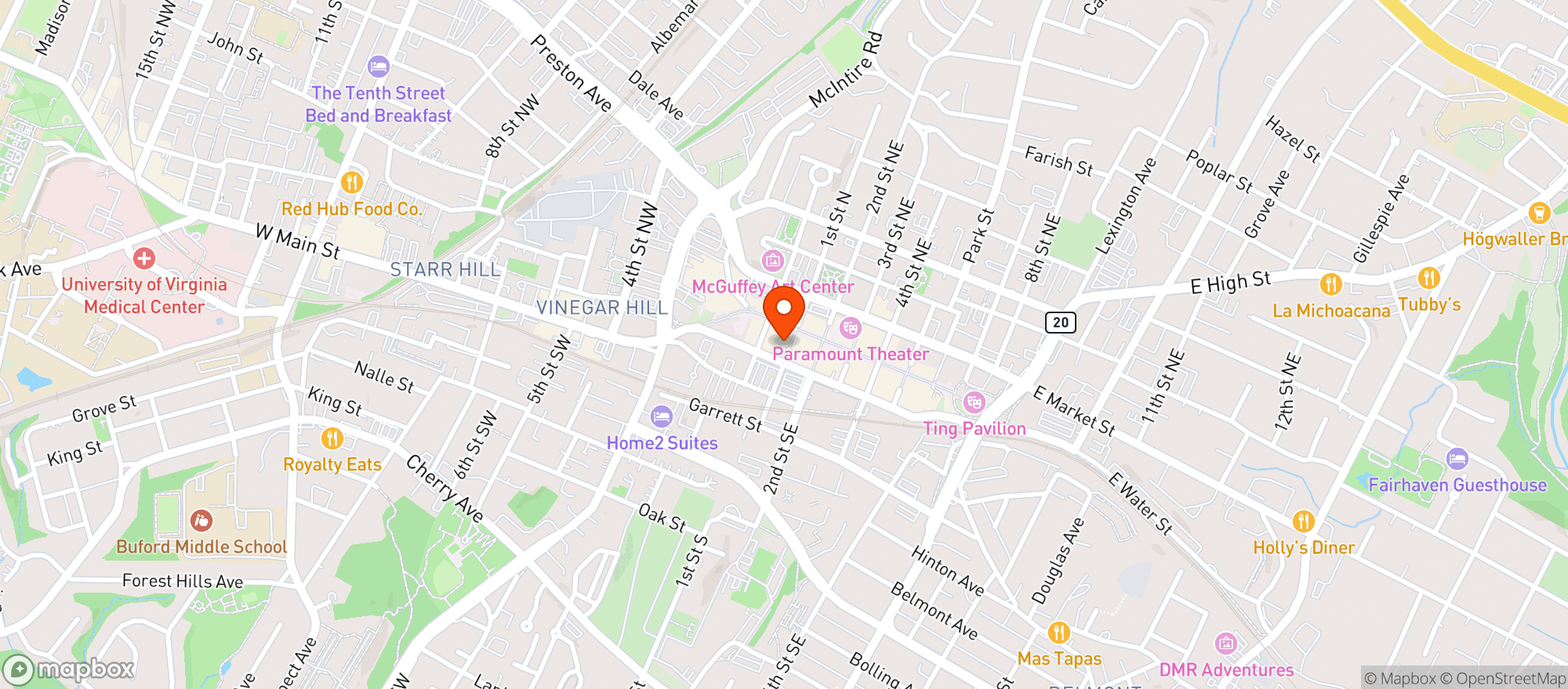 Map showing The Southern Cafe & Music Hall