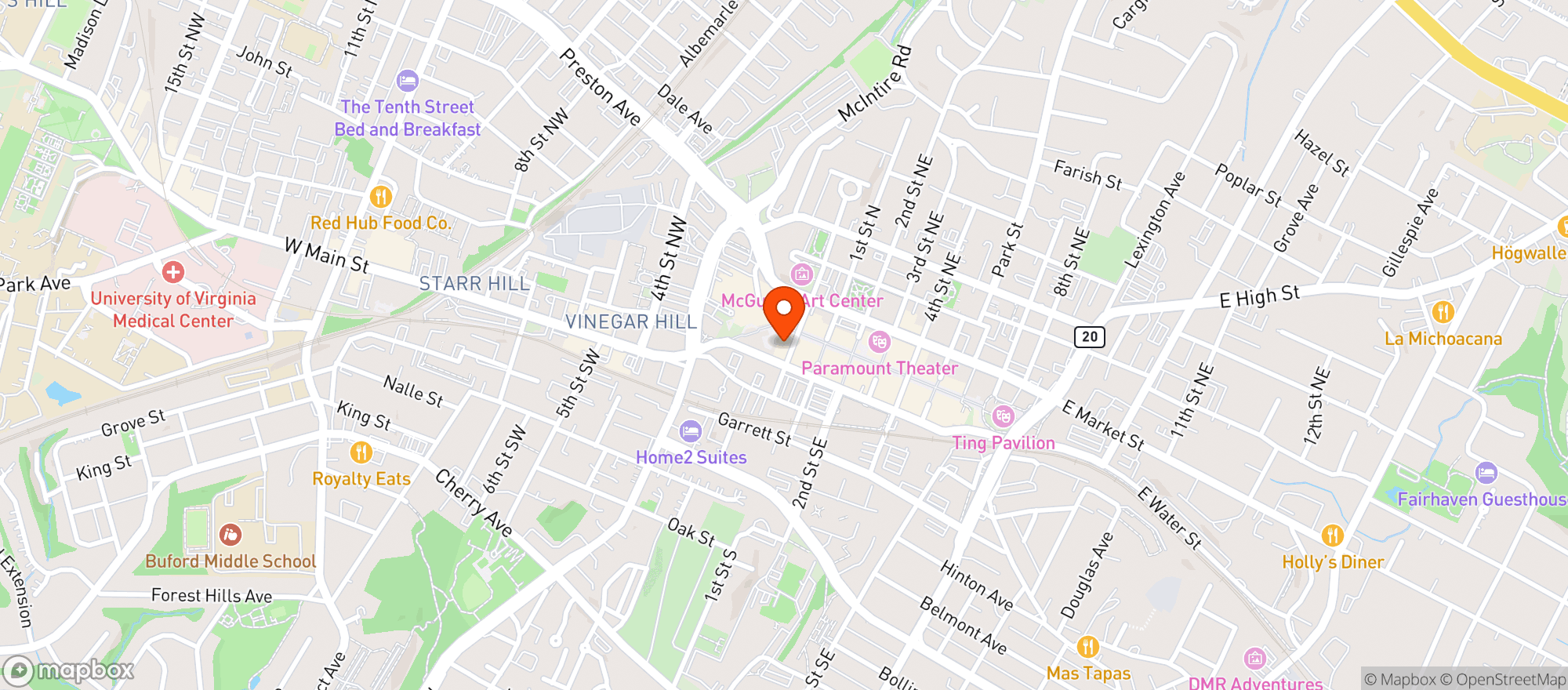 Map showing Violet Crown Cinema