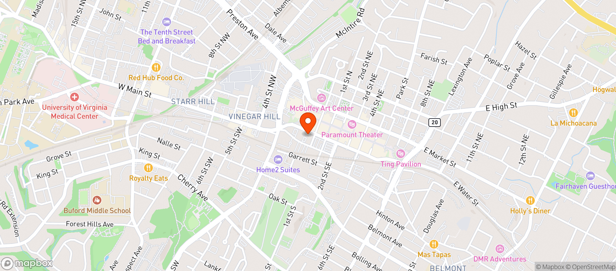 Map showing The Space Downtown