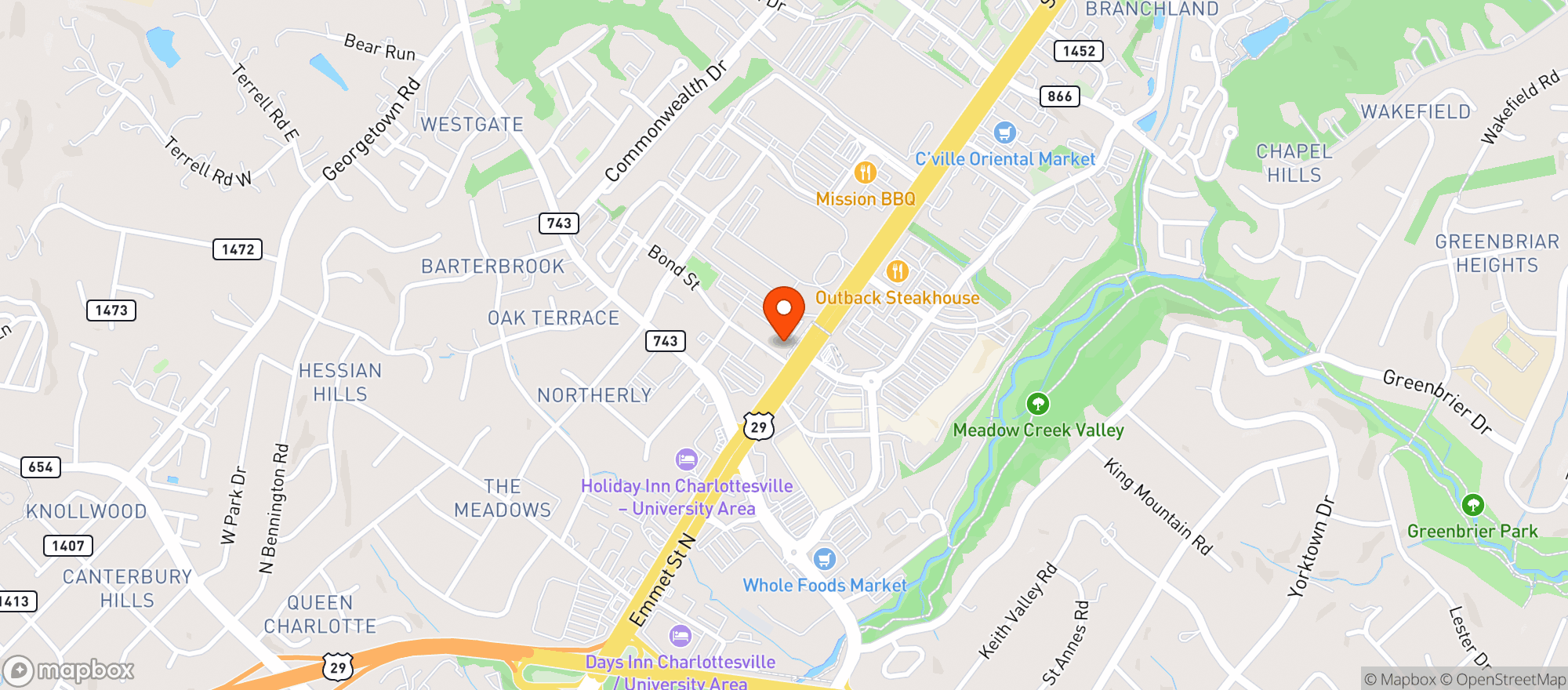 Map showing Burtons Grill