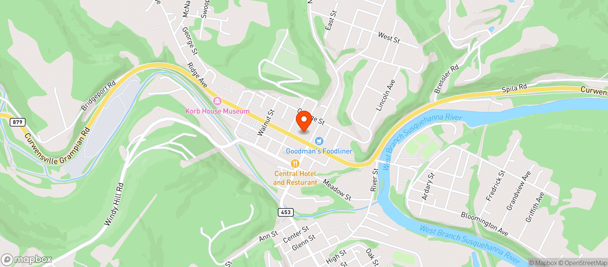 Map showing CURWENSVILLE BEVERAGE