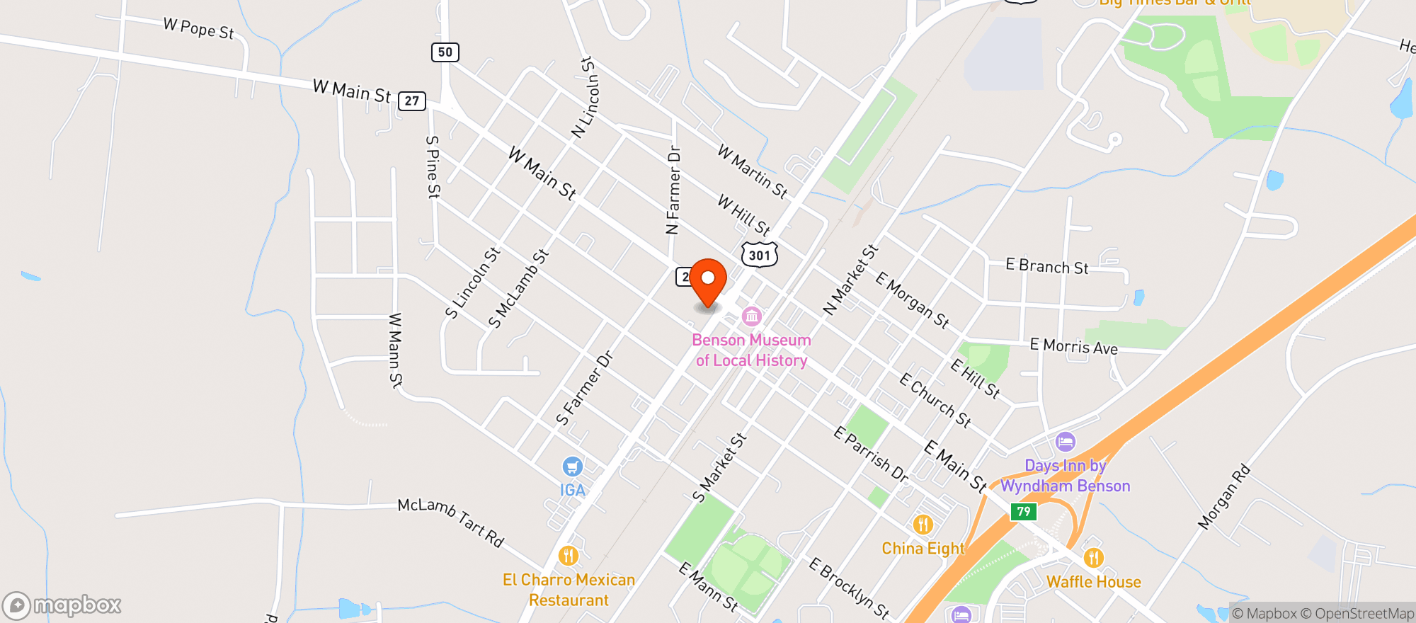 Map showing Express Mart (benson)