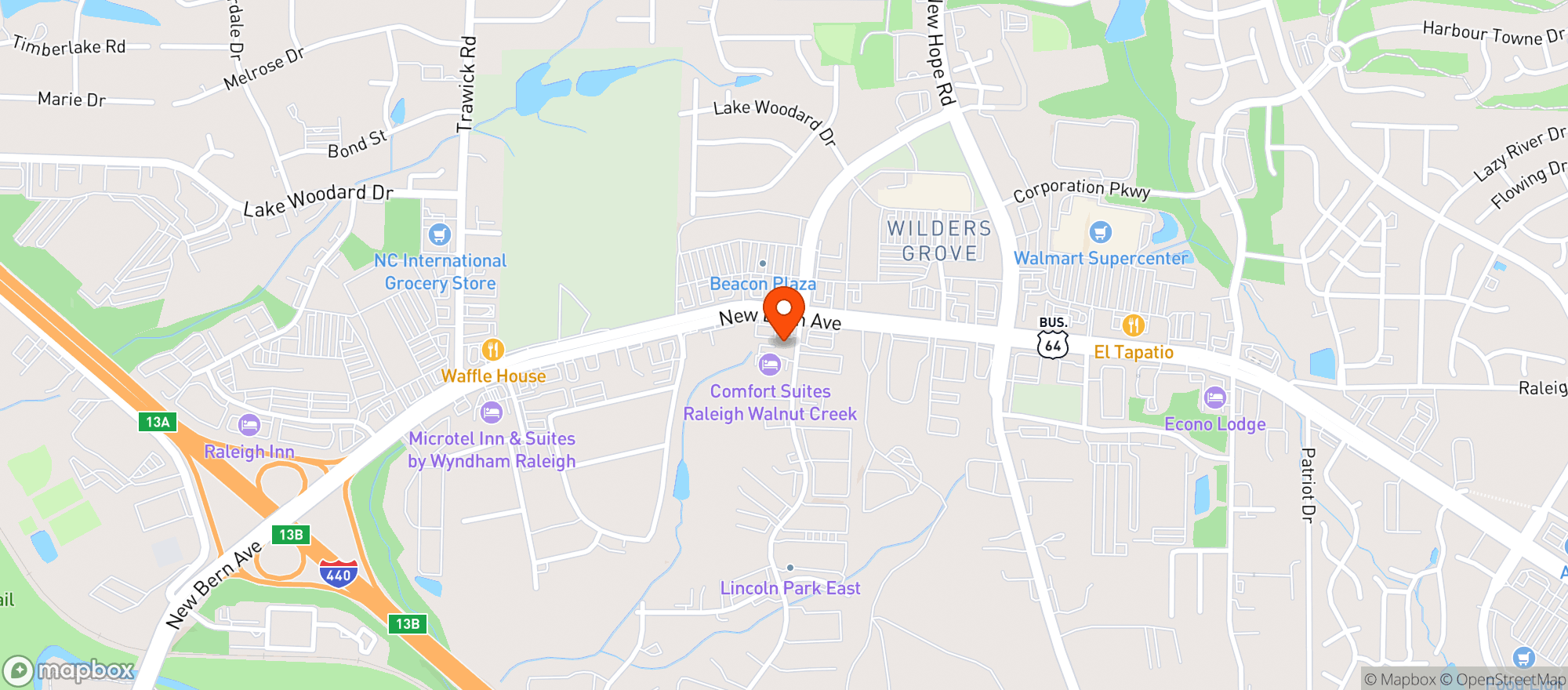 Map showing Circle K 8524 (New Bern)