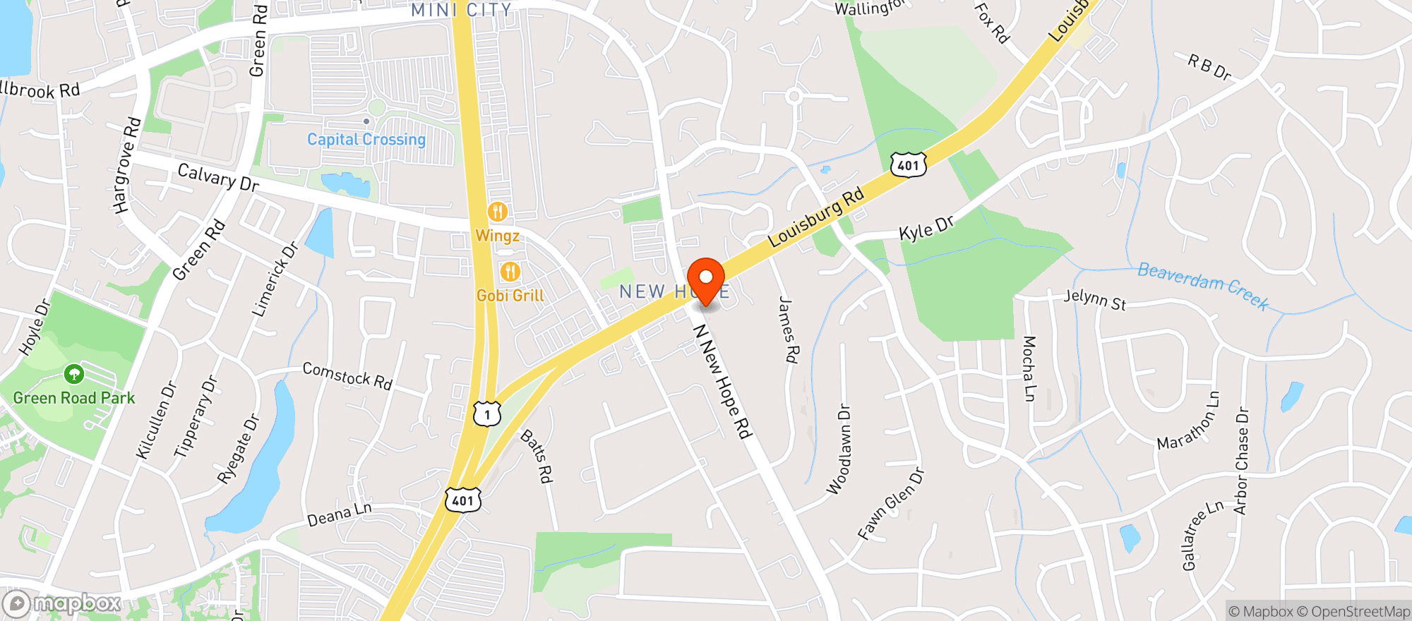 Map showing Circle K 2708621 (Louisburg)