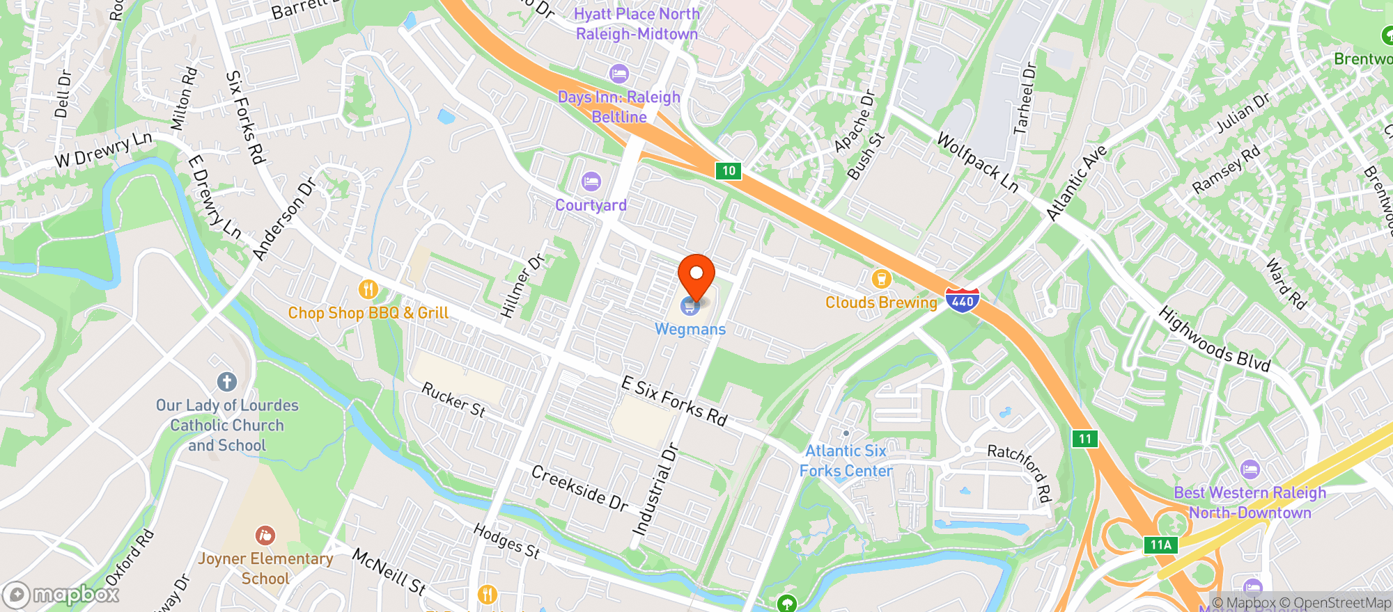 Map showing Wegmans Raleigh