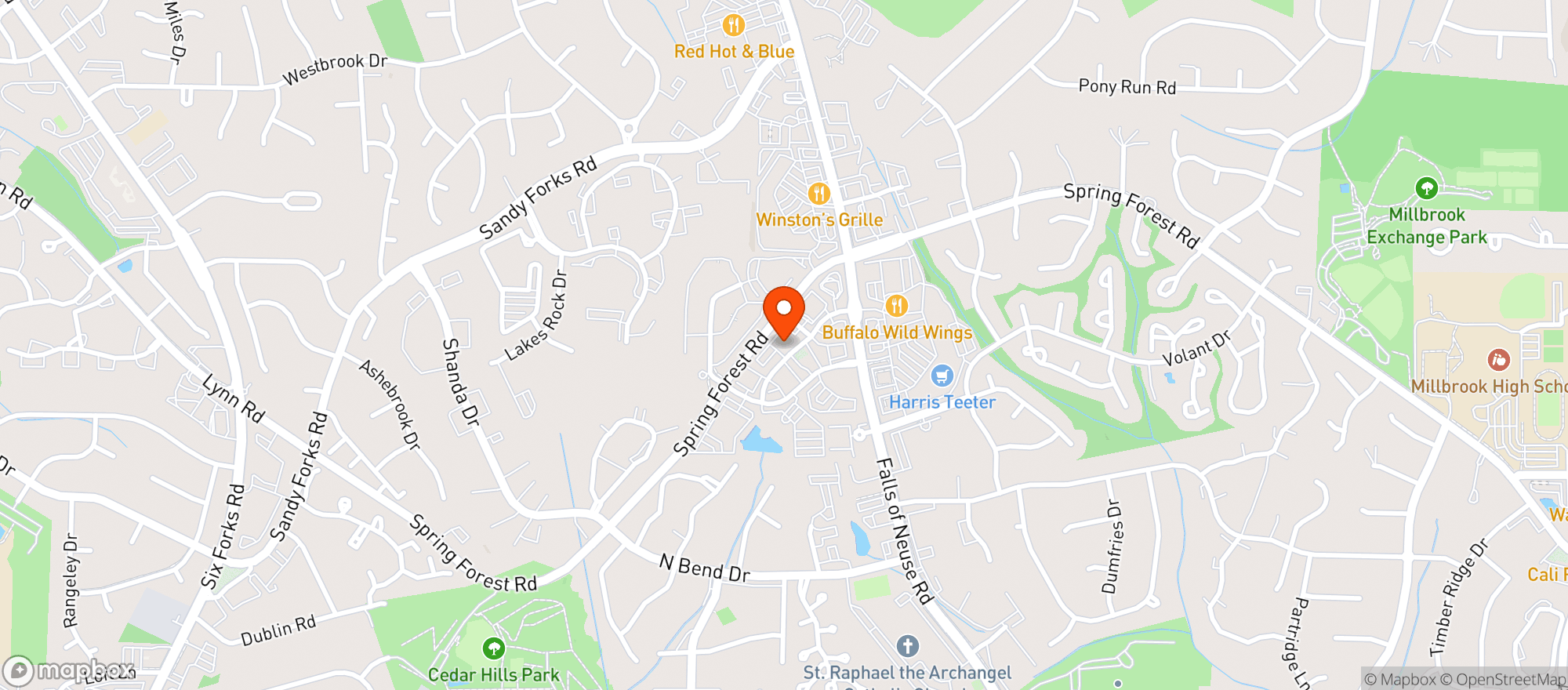 Map showing Cape Fear Seafood Company Restaurant Wine and Spirits - Raleigh