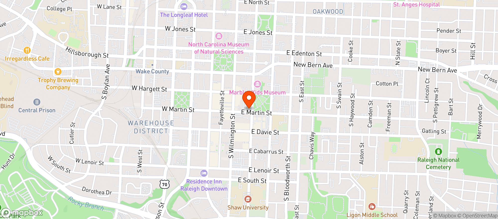 Map showing Total Herbal Care - Raleigh - Martin Street