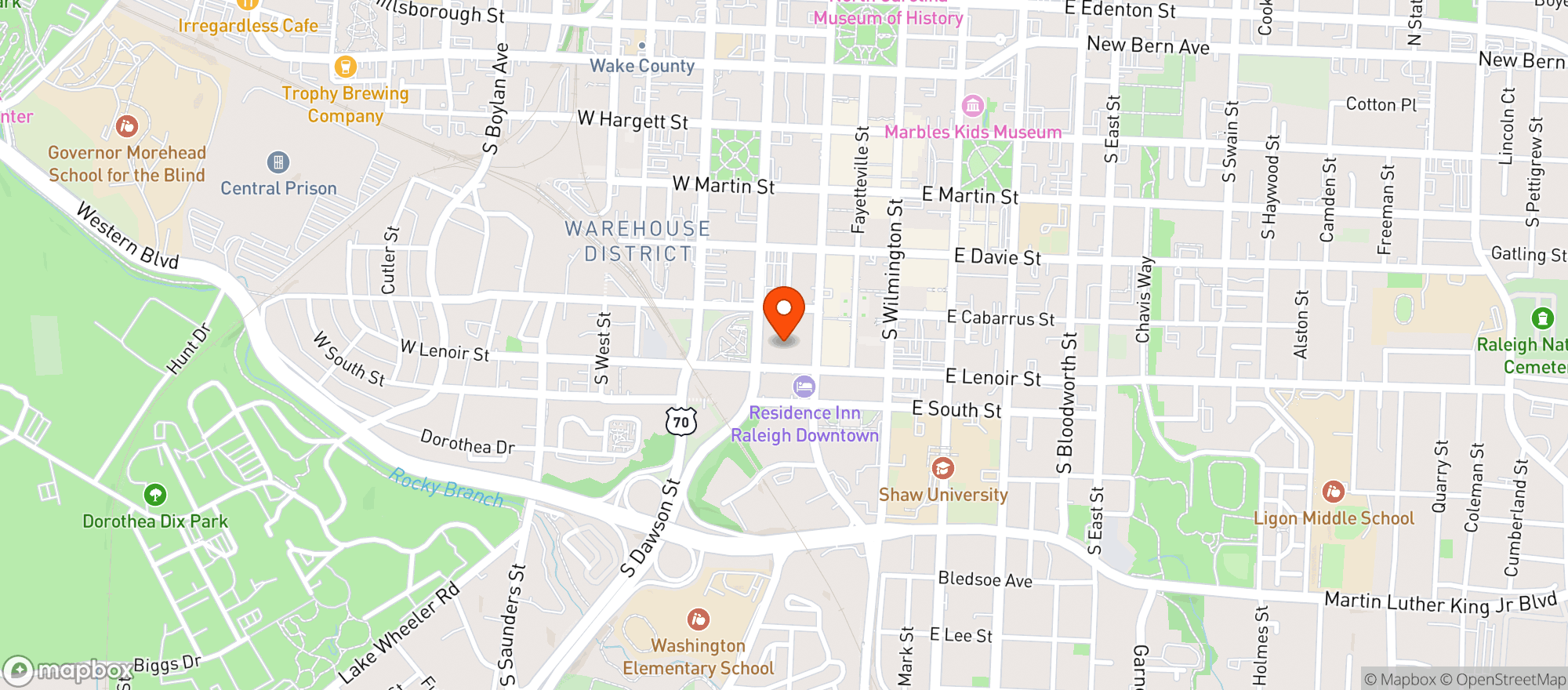 Map showing Sodexo Live! At Releigh Conv Cntr