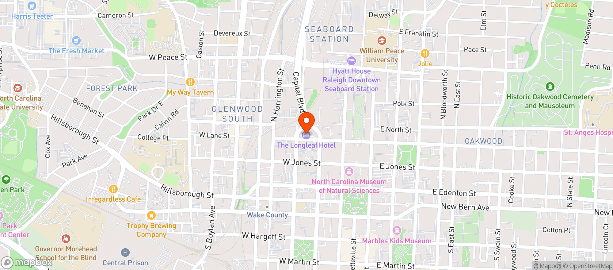 Map showing The Longleaf Hotel And Lounge