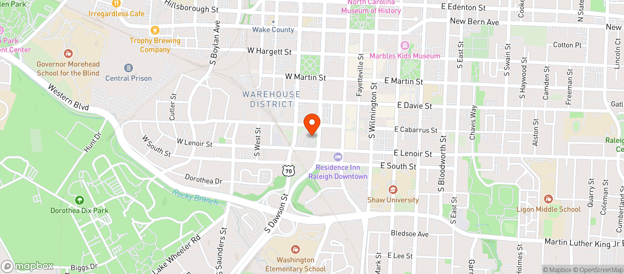 Map showing Red Hat Amphitheater